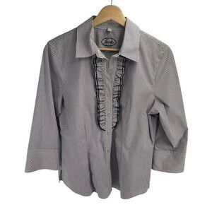 Foxcroft Wrinkle Free checkered Fitted Plaid Button Down Ruffle Blouse Size 10